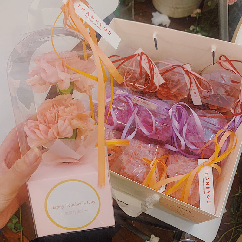 Transparent Rose Flower PVC Box Lighthouse Portable Flower Valentine Bouquet Box