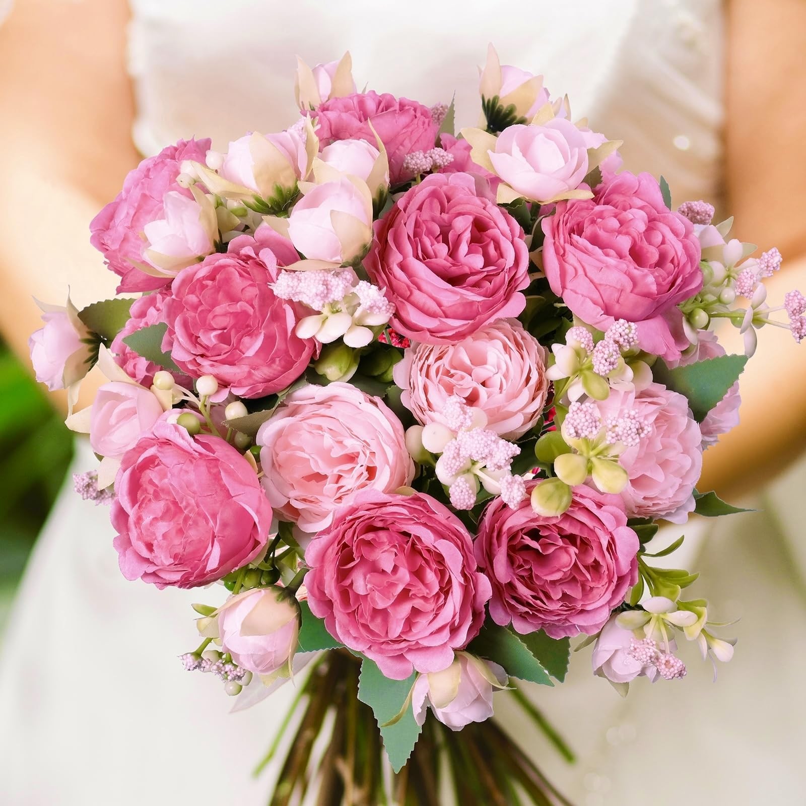 AUMVEYI 6 Pcs Peonies Artificial Flowers Bulk, Blush Pink Silk Peonies Fake B…