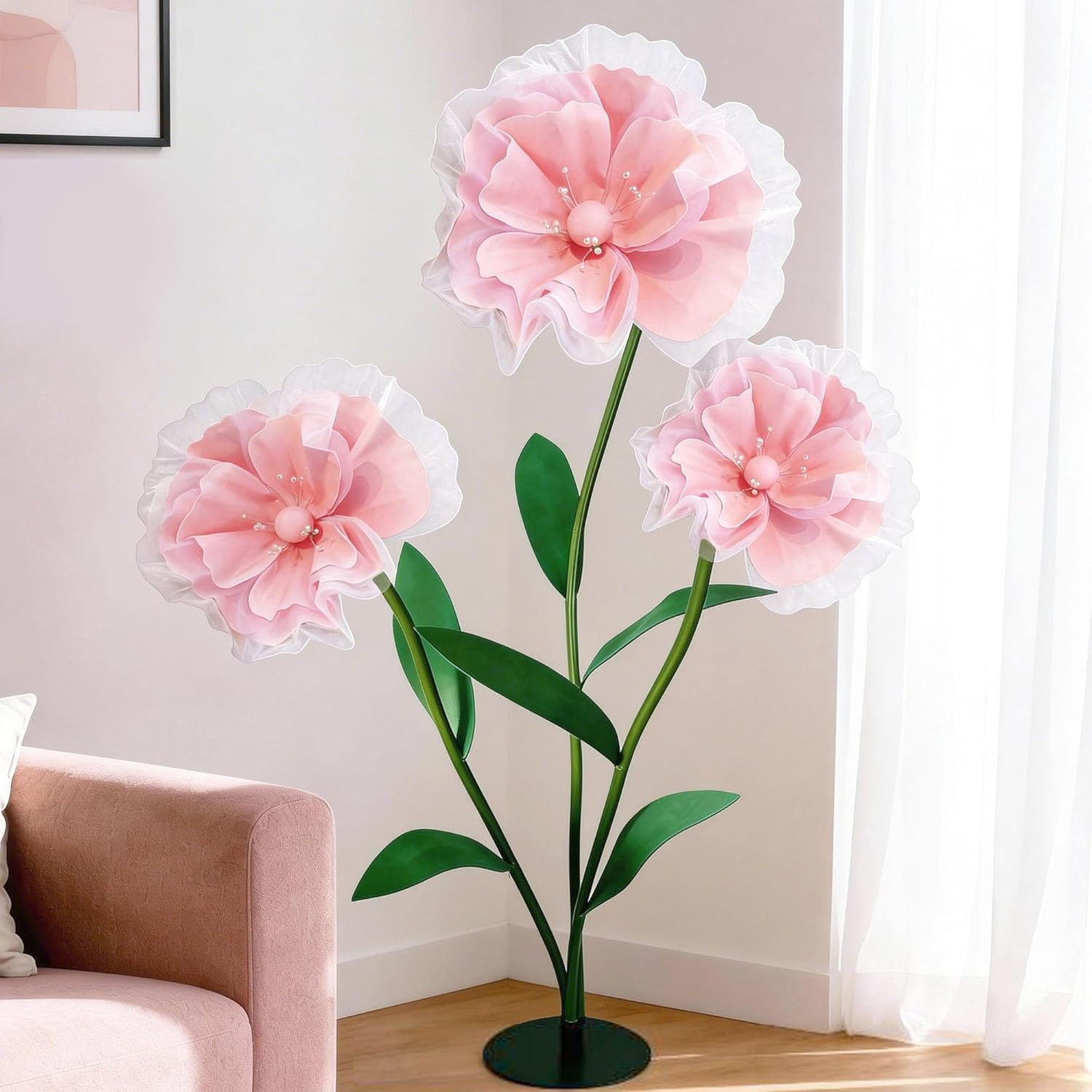 Giant Soft Pink Flower Decoration Set with Stand – 3-Pack for Events & Home