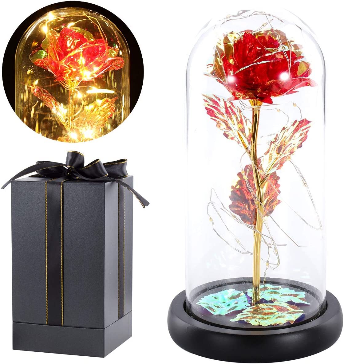 LED Eternal Galaxy Rose in Glass Enchanted Forever Flower Thanksgiving Xmas Gift