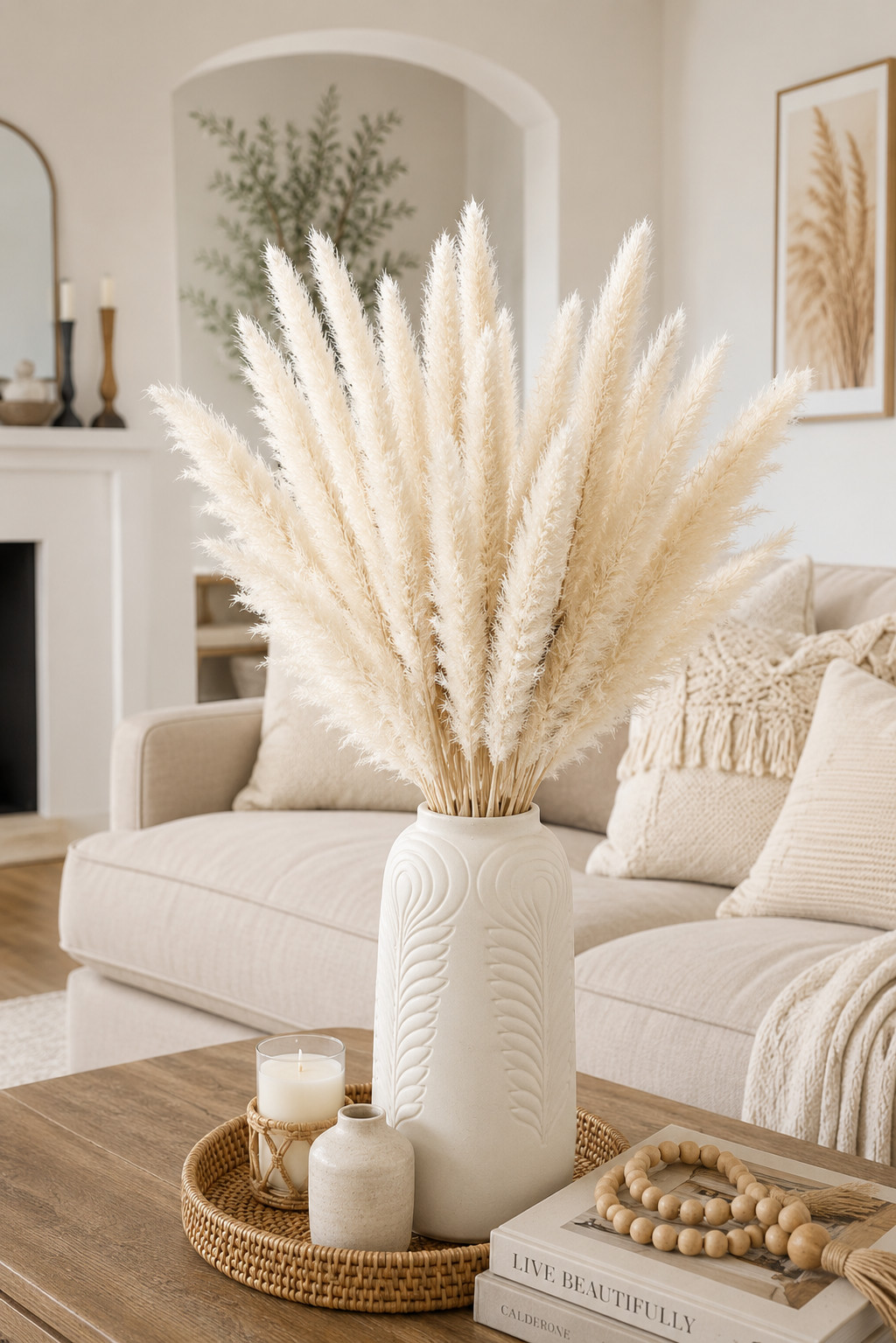 15 Stems Natural White Pampas Grass 21″ Dried Floral Bouquet Boho Home Decor