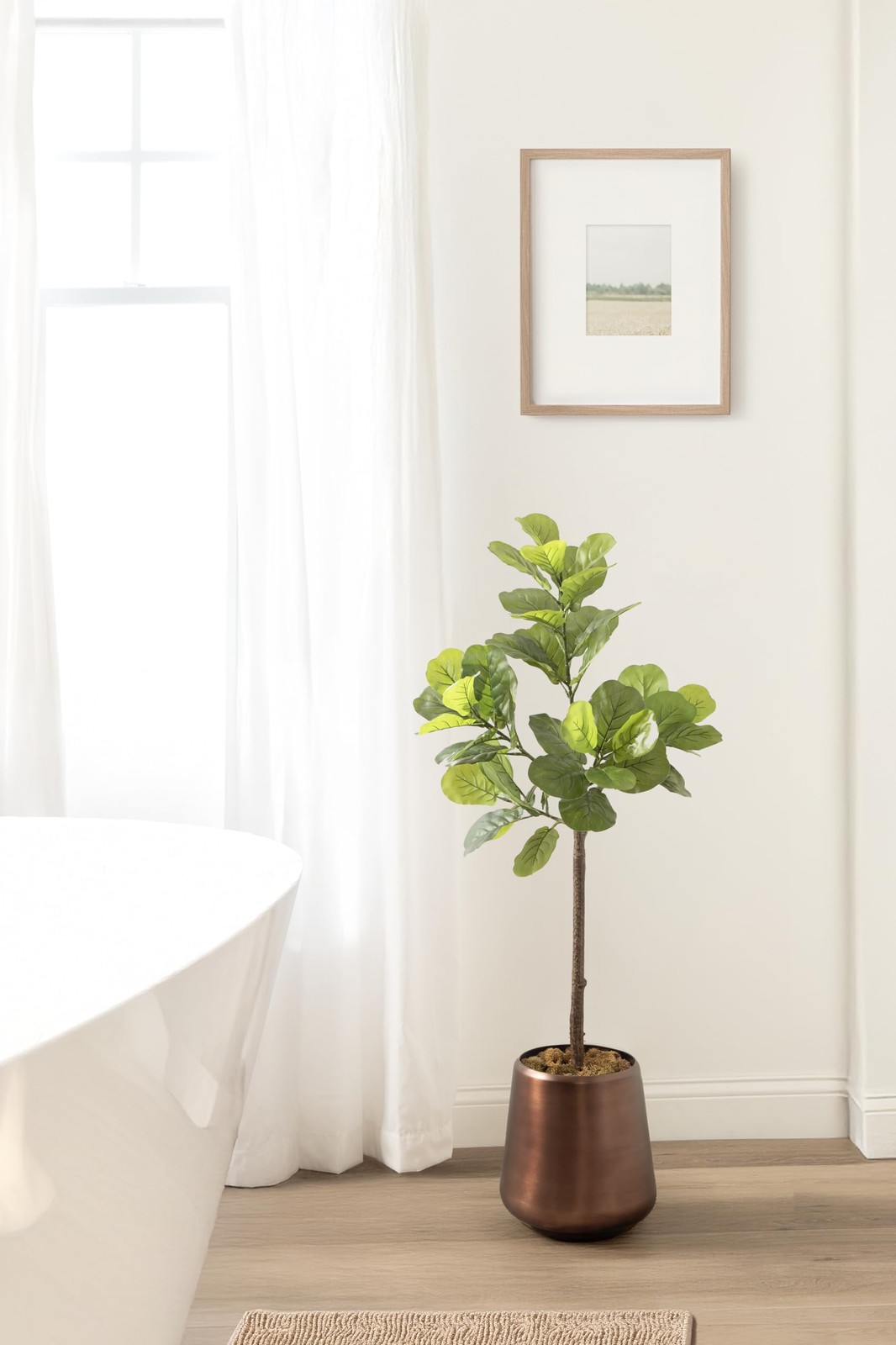 Fidmont Faux Fiddle Fig Tree with Portell Metal Planter Pot, 4 FT, Antique Br…