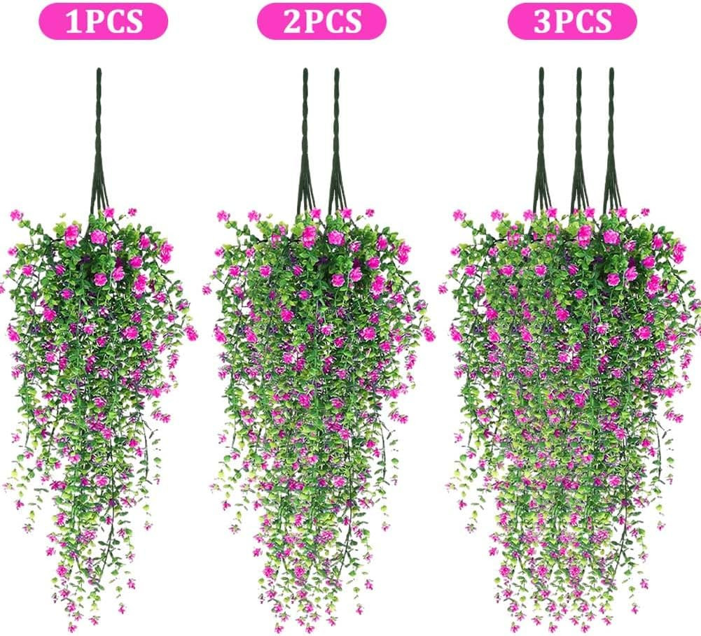 3 Pcs Artificial Hanging Flowers UV Resistant Faux Vines Outdoor Indoor Decor Re
