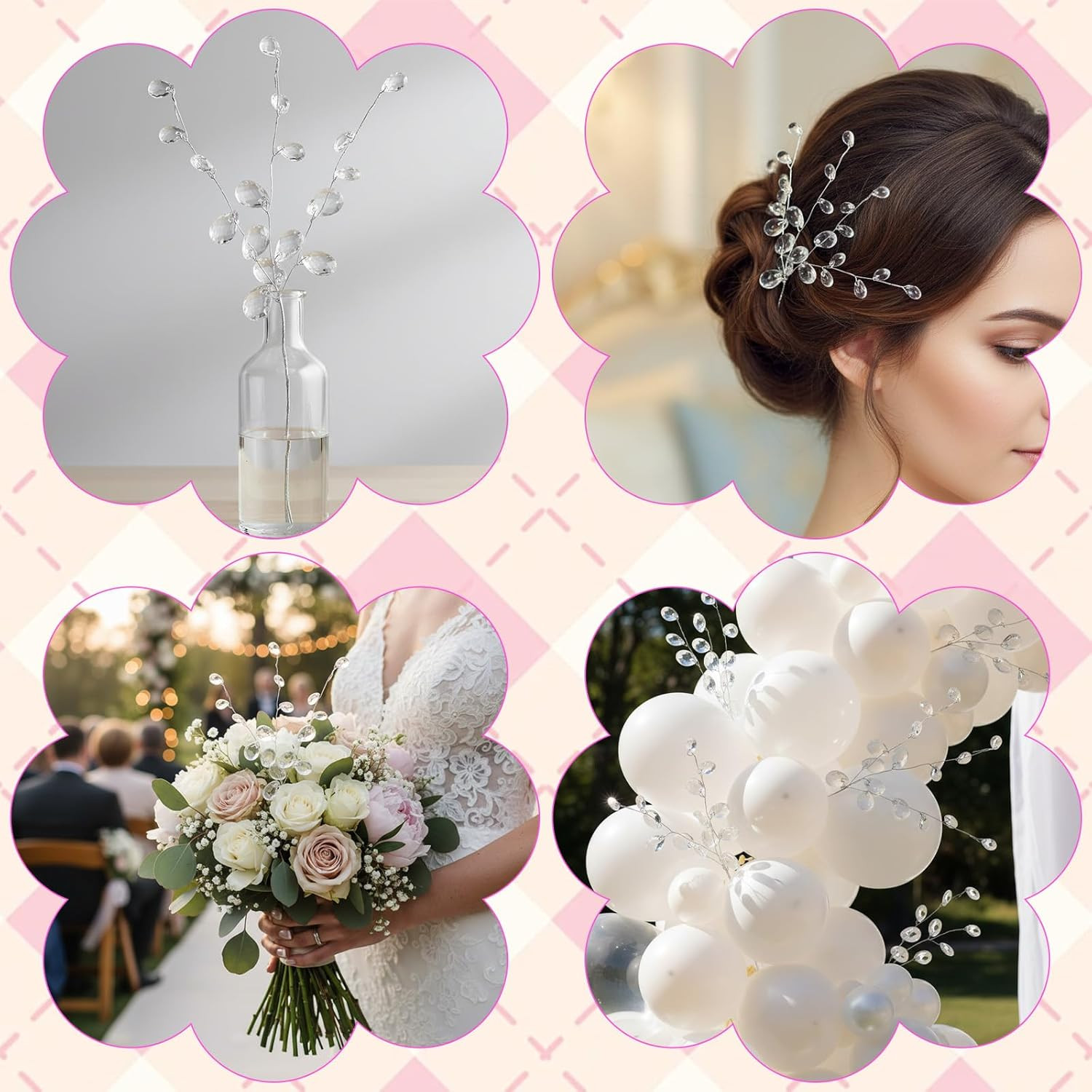 25 Pcs Crystal Flower Stem Branches, Acrylic Crystal Flower Branches, Clear Arti