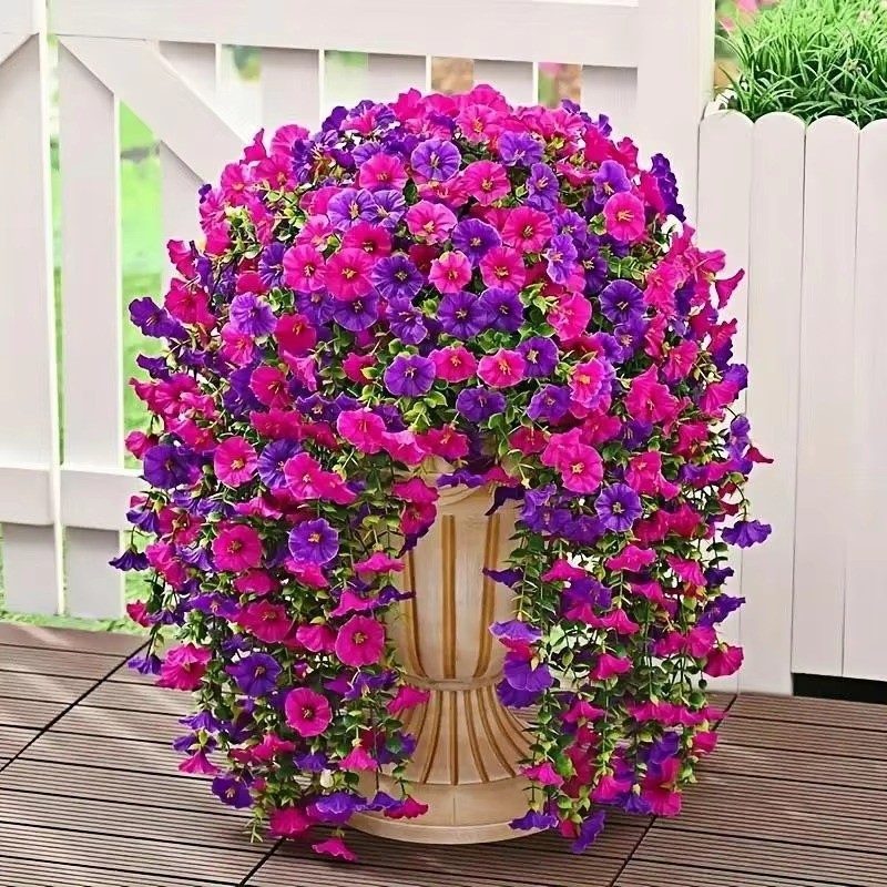 4PCS Artificial Morning Glory Vines UV Resistant Hanging Flowers Outdoor Decor