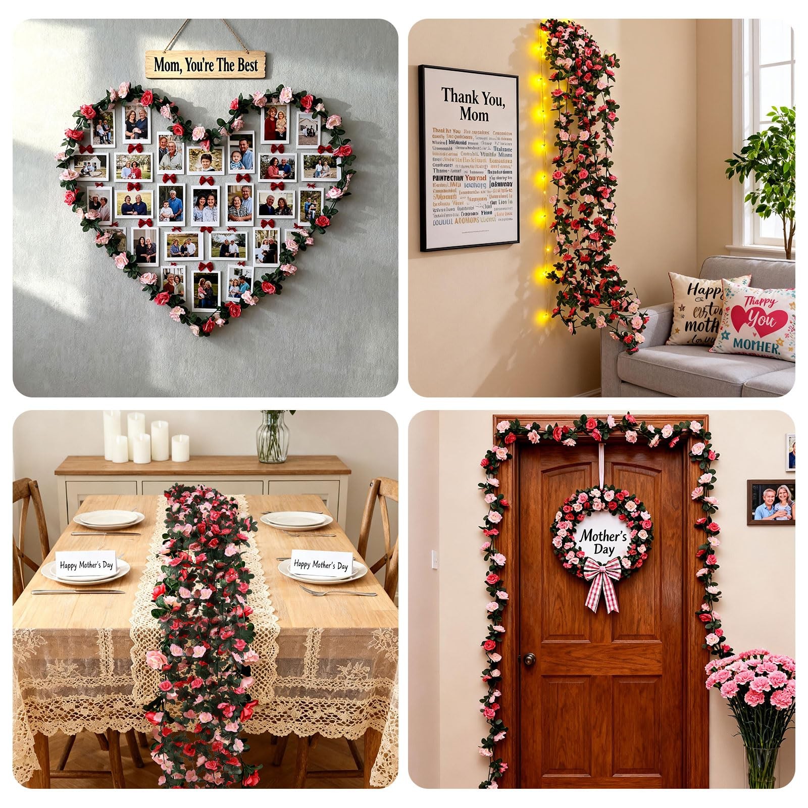 Miracliy 5Pcs 41FT Pink Flower Garland Artificial Rose Arch Vines Fake Spring Fl