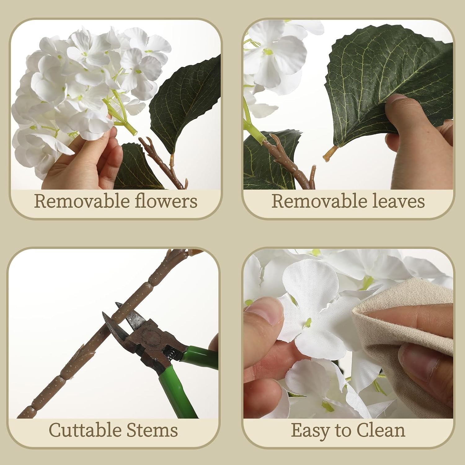 6 Pcs White Hydrangea Artificial Silk, With Stems Wedding Bouquet Decor