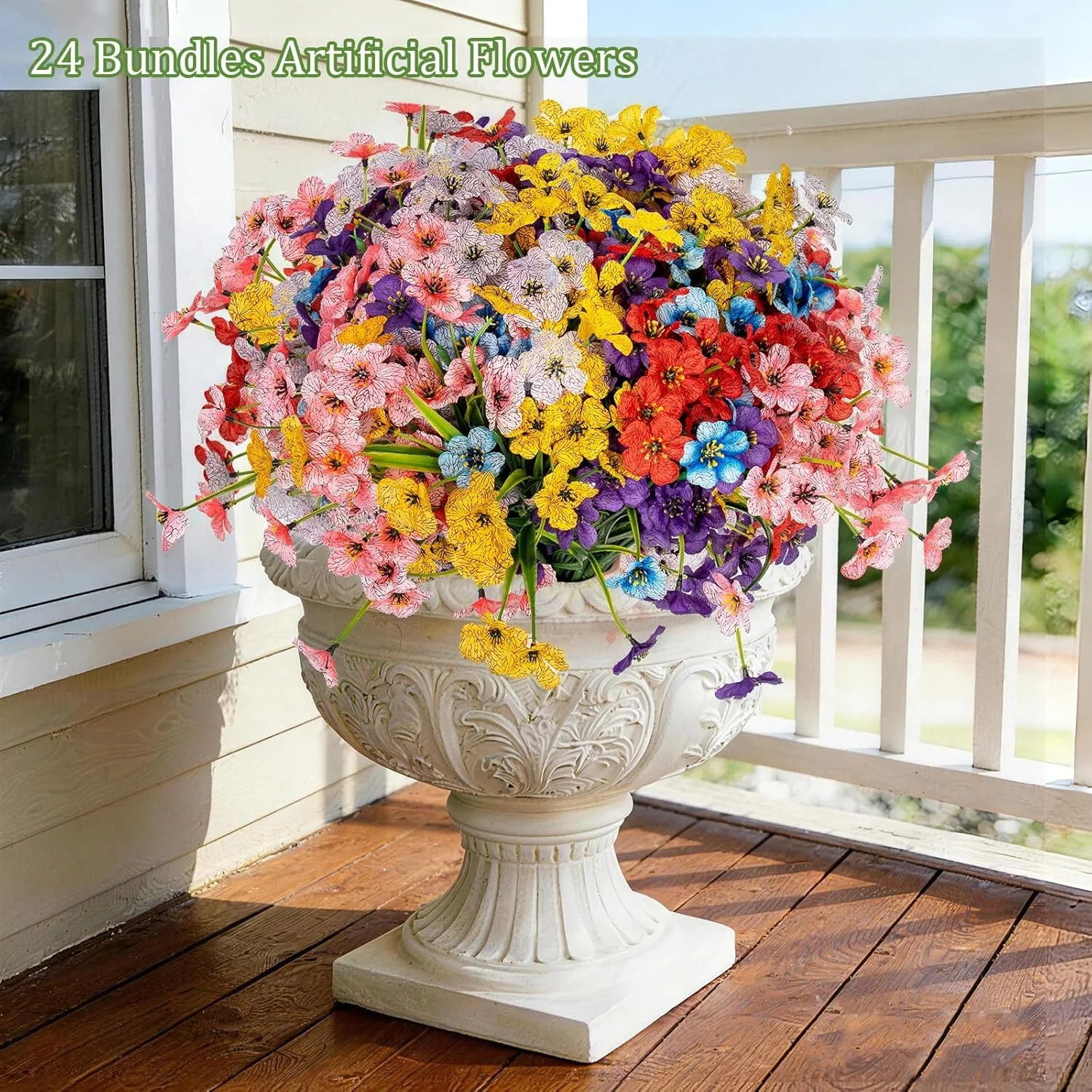 24 Bundles Artificial Flowers UV Resistant Fake Outdoor Indoor Decor