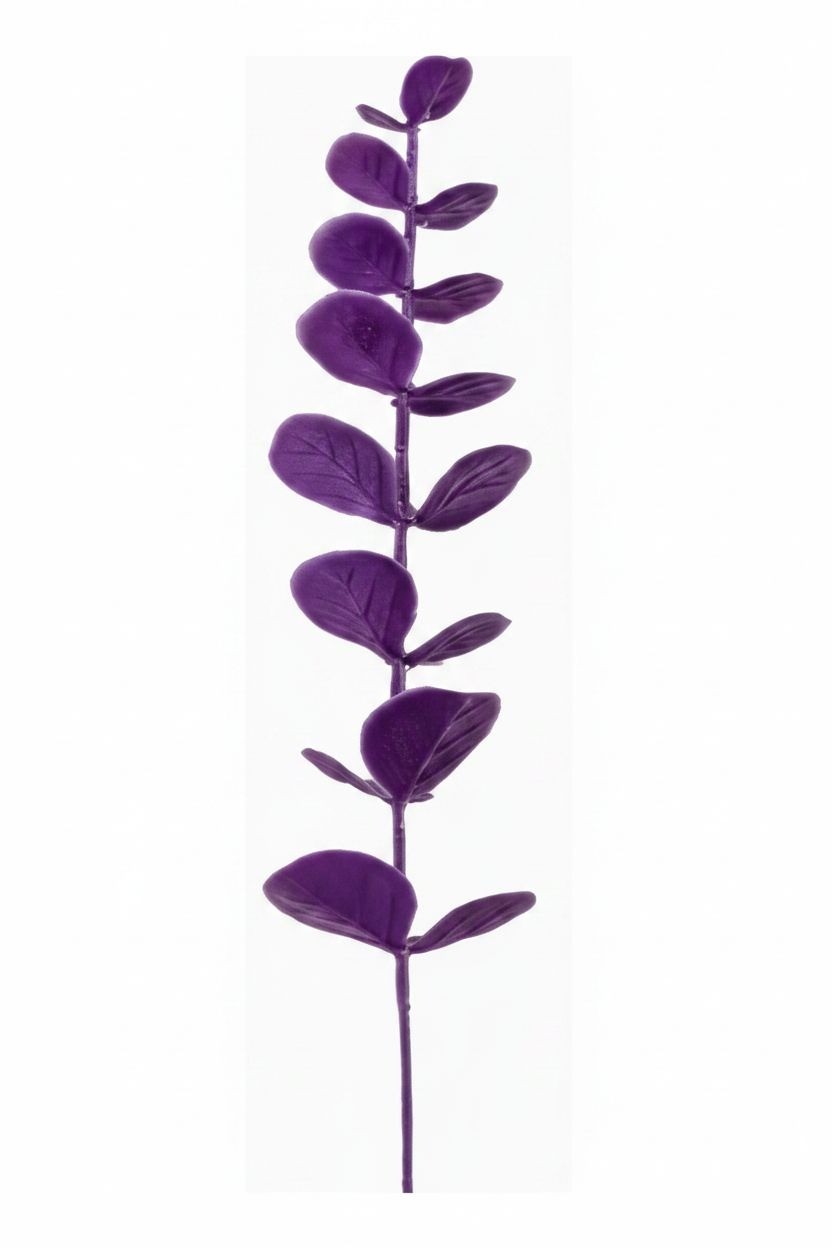 Plum Purple Eucalyptus Stems Set of 10, 14 Inch Burgundy Faux Greenery Picks for