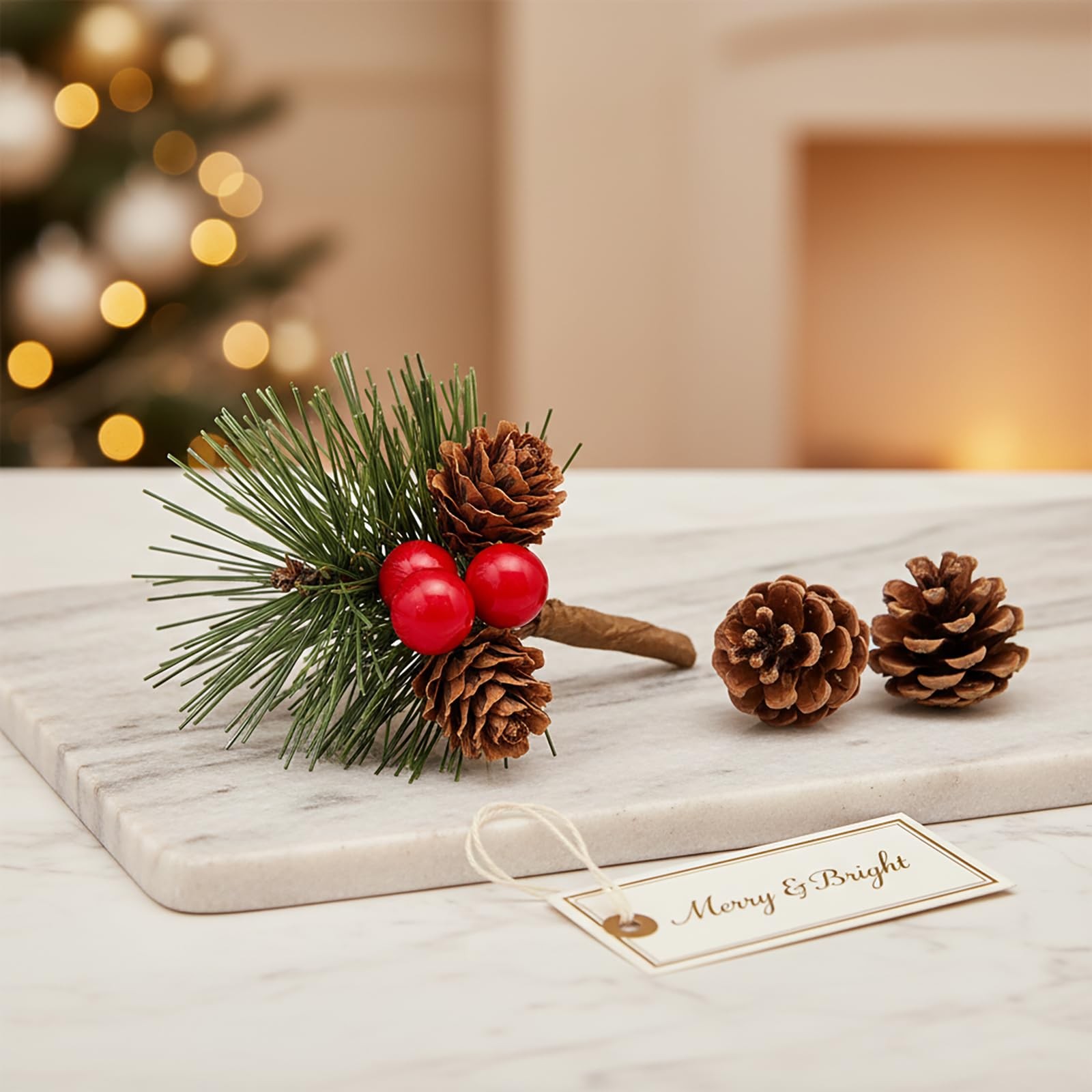10 PCS Artificial Pine Branch With Berries Pinecone Christmas Tree Decor