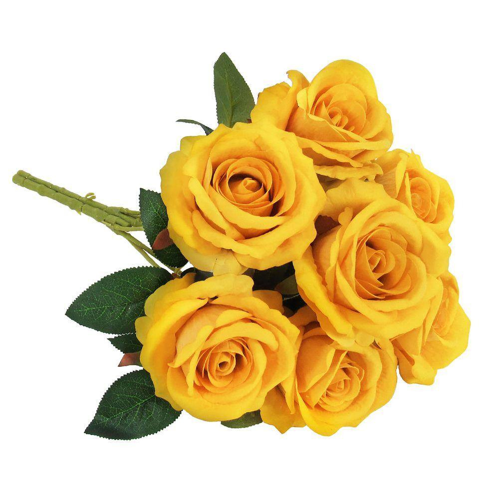 16 In. Yellow Artificial Velvet Rose Flower Stem Bush Bouquet (Set-2)