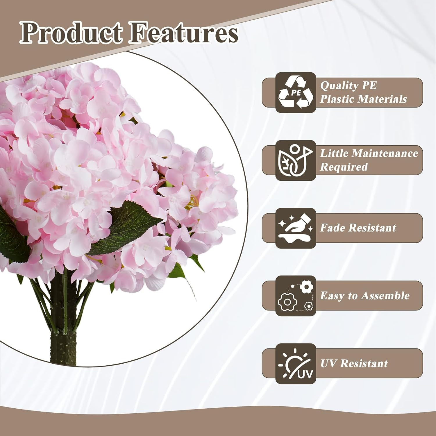 Realistic Light Pink Artificial Hydrangea Flowers – 2 Pack, 20″ Tall