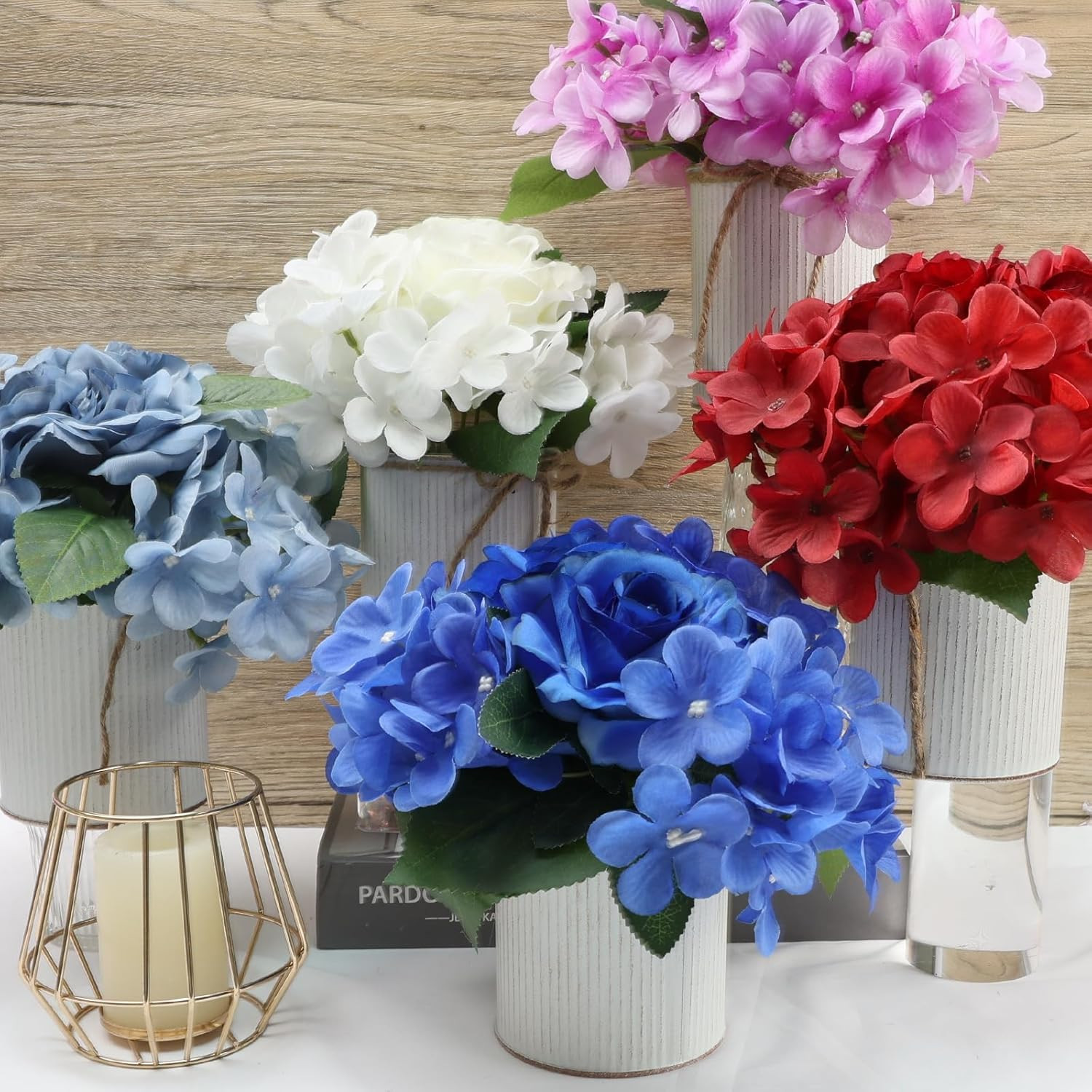 Dusty Blue Hydrangea Centerpieces – Set of 6 for Weddings & Events