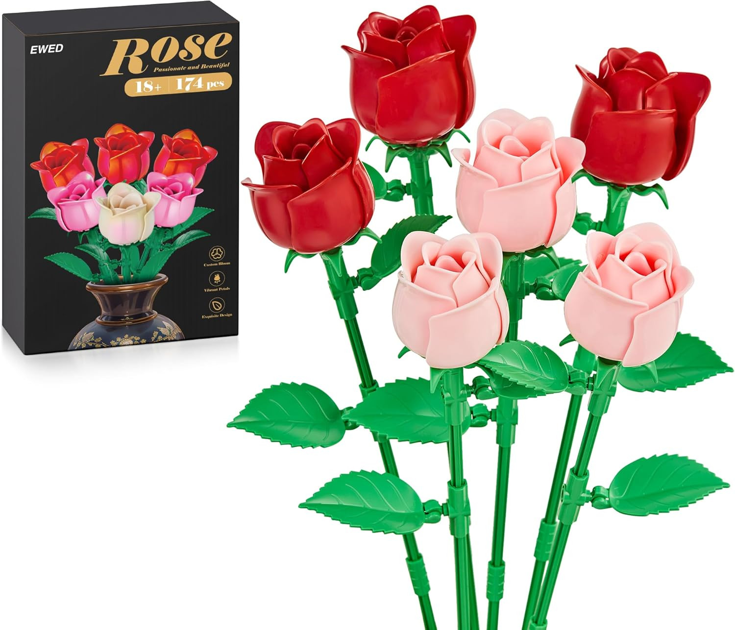 Rose Flower Bouquet Building Set: Artificial Flowers Botanical Collection Blocks