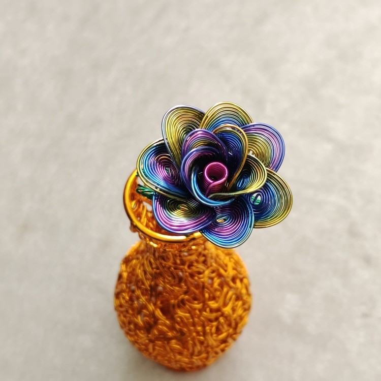 3Pcs Metal Aluminum Wire Woven Small Rose Model, Metal Aluminum Wire Handicraft