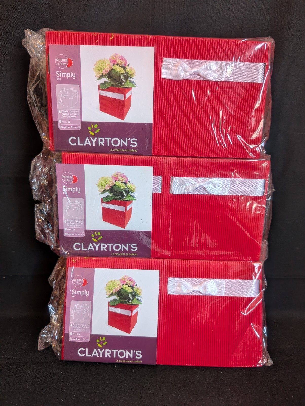 (30) Clayrtons Red Floral Arrangement Corregated Boxes Medium 4.75″Sq France NEW