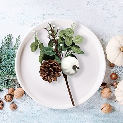 6PCS Greenery Stems Artificial Eucalyptus Leaves Fall Picks with White 6pcs