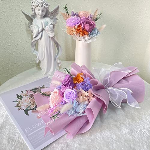 Preserved Flowers Bouquet Natural Real Long Lasting Roses and Flowers, pink
