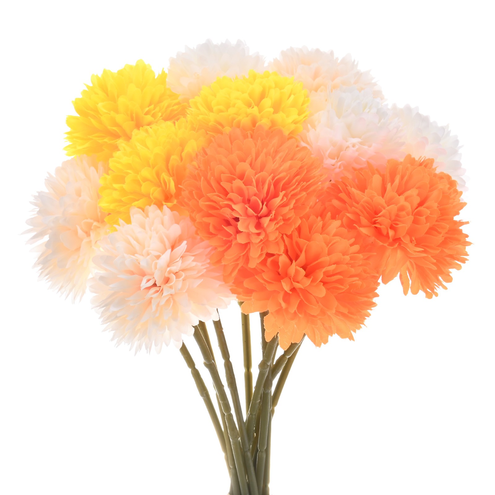 12-Pack Artificial Chrysanthemum Ball Flowers White,Champagne,Yellow,Orange