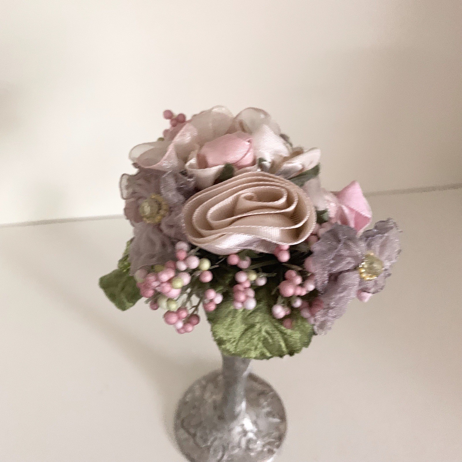Beautiful Beaded Flower Decor Silver Vase