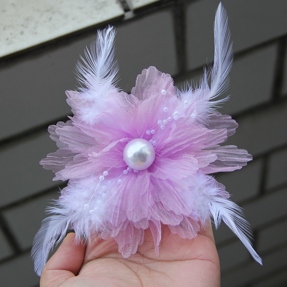 12.5cm New Organza Retro Pearl Feather Flower Floral Shape DIY Fabric Applique