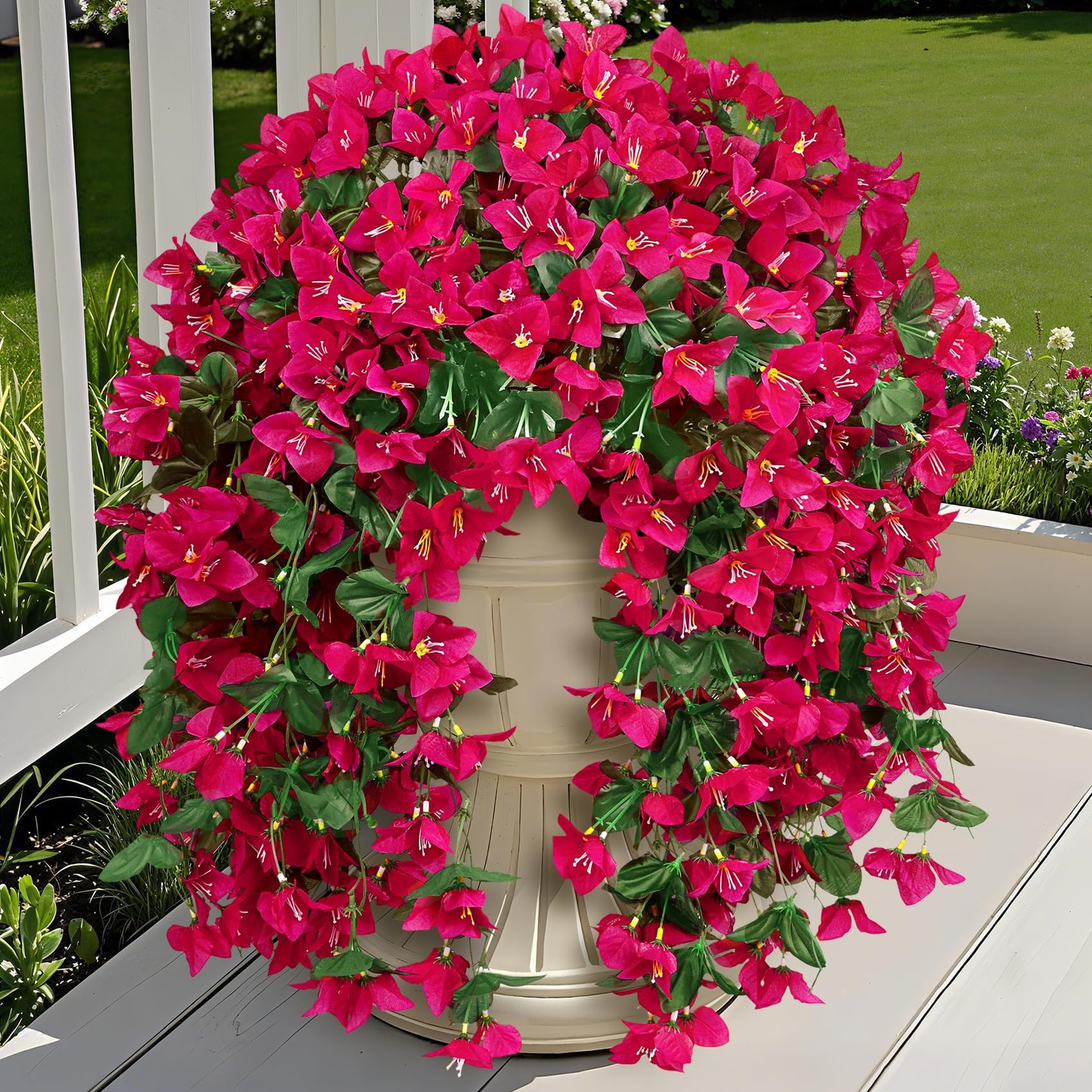 3 Pcs Artificial Hanging Bougainvillea Flowers for Outdoors, Fake Hanging Pla…