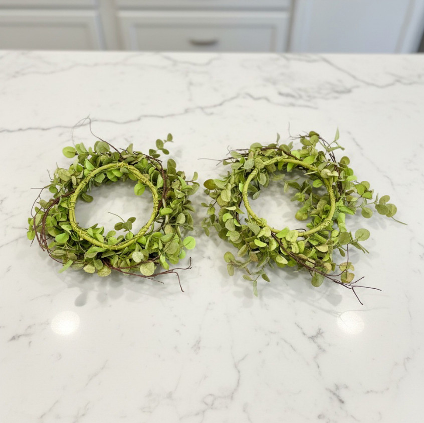 Set of 2 Greenery Wreaths Eucalyptus-Style Leaves Organic Branching Accents 16″W
