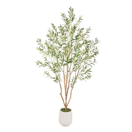 Super Fuller Faux Olive Tree with White & Multiple Real 7ft Decorative Planter