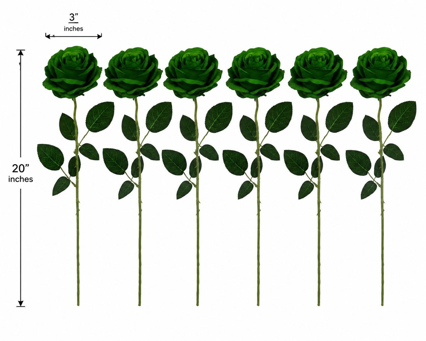 Set of 6 Green Artificial Rose Stems Emerald Green Fake Roses Gothic Wedding Flo