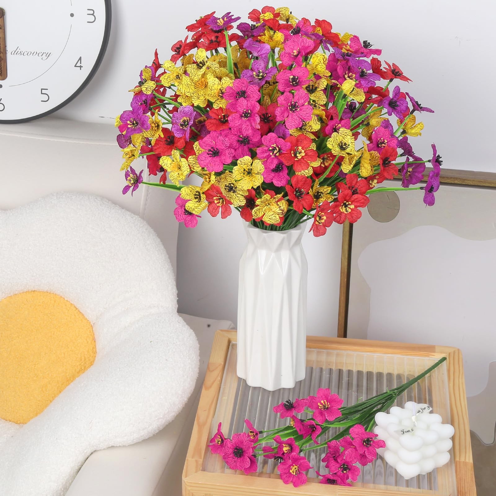 Ouddy Decor 24 Bundles Artificial Flowers for Outdoors Fake Silk Flowers UV R…