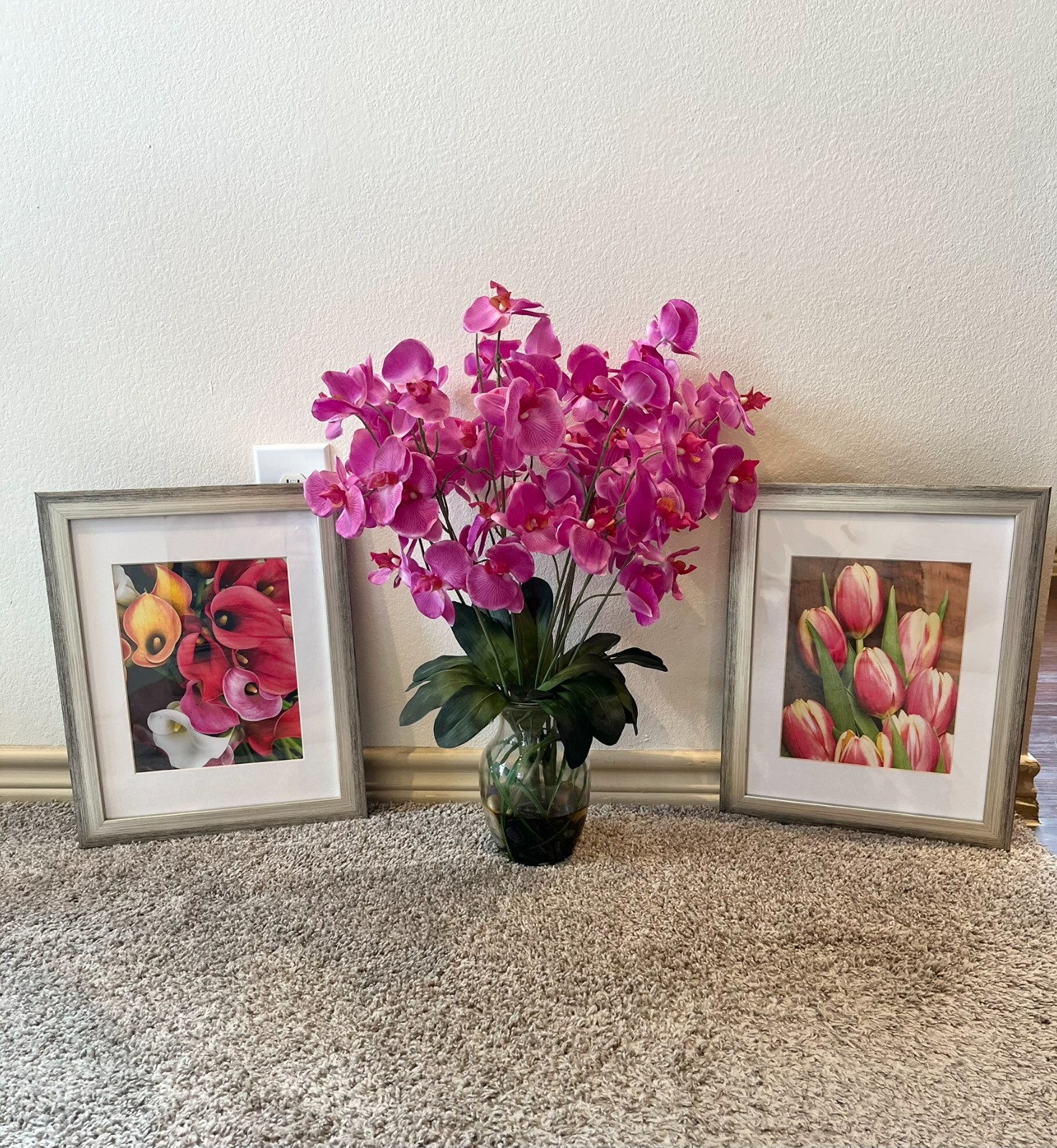 Floral Art Prints and Dark Pink Liquid Illusion Silk Flower Arrangement Set