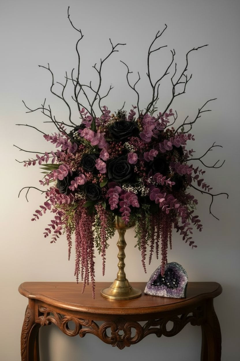 Plum Purple Eucalyptus Stems Set of 10, 14 Inch Burgundy Faux Greenery Picks for