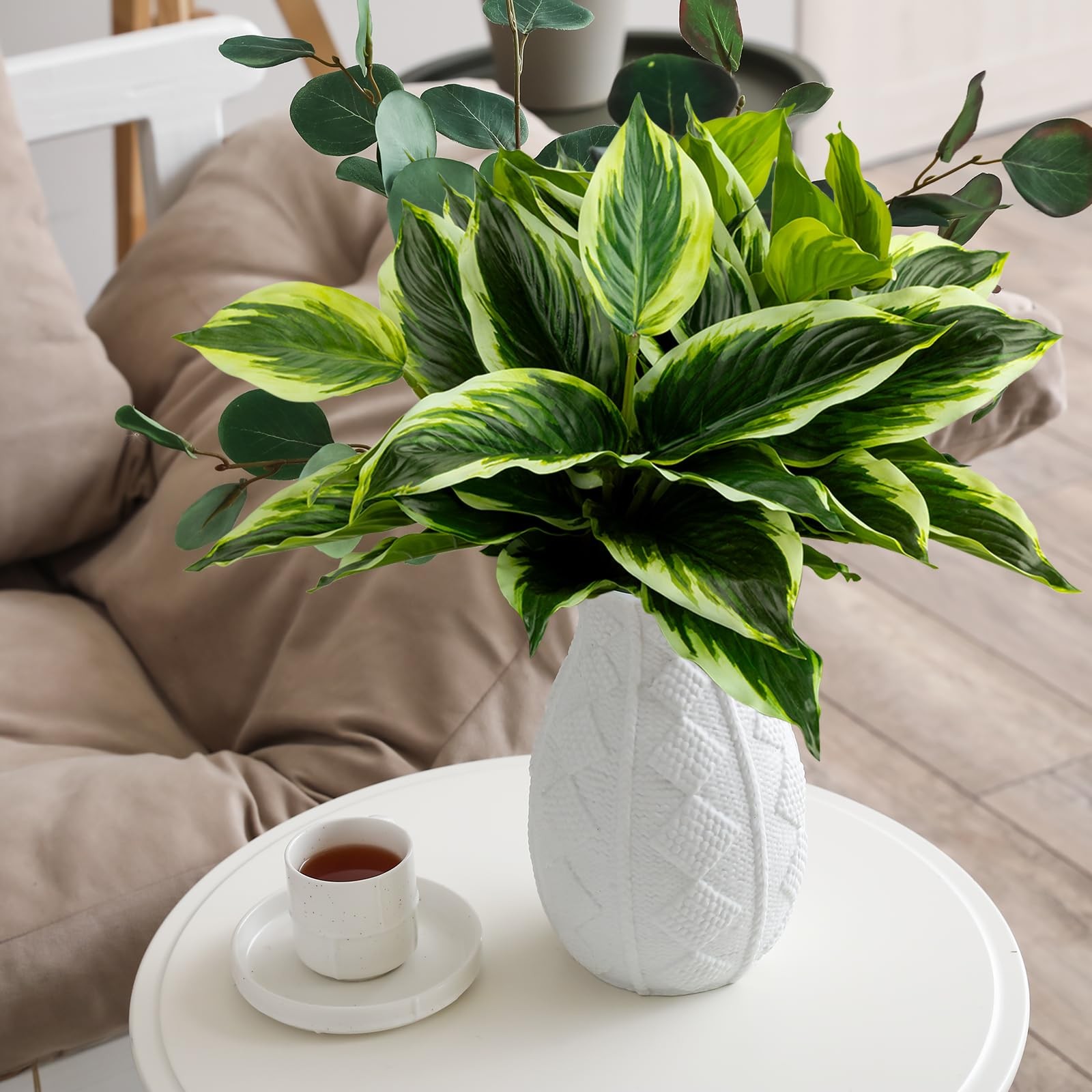 4Pcs 17.7inch Artificial Halcyon Hosta Perennial Plants Faux Green Dieffenbac…