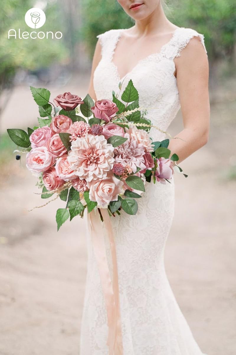 Dusty Pink Silk Artificial Fake Flower DIY Bridal Wedding Bouquet Decor