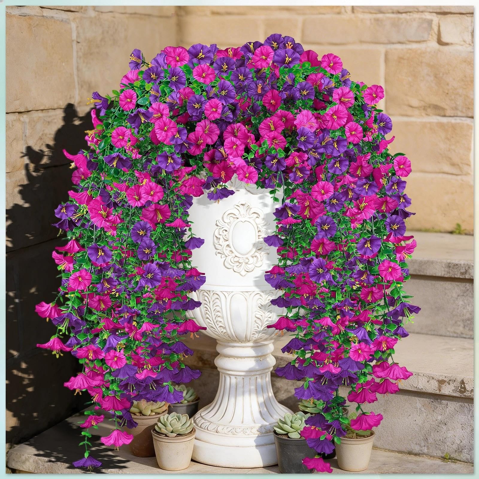 Artificial Hanging Flowers for Outdoors, 4Pcs UV Resistant Artificial Hanging…
