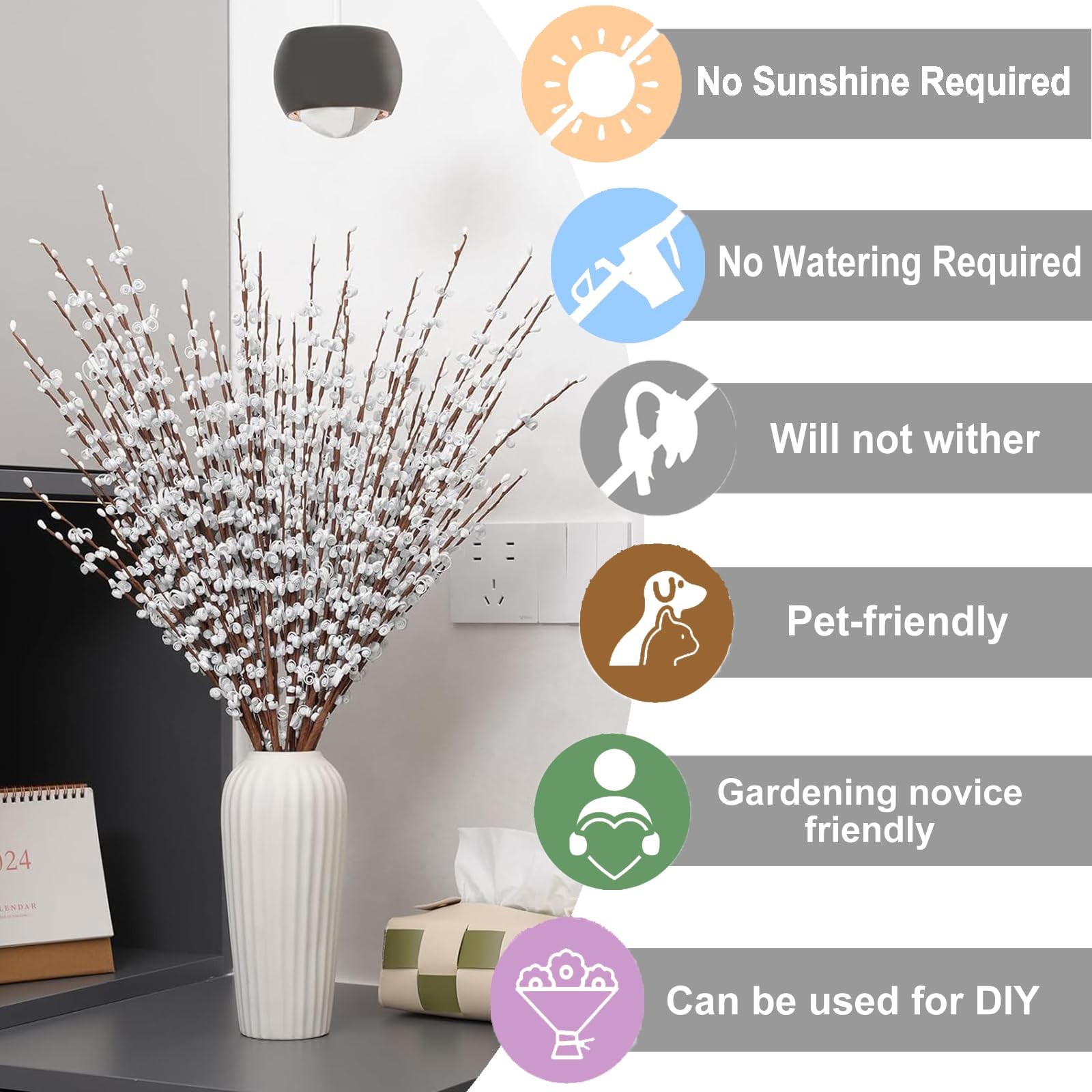 5Pcs 29.5″ White Artificial Jasmine Flowers Stem for Vase DIY Wreath Decor