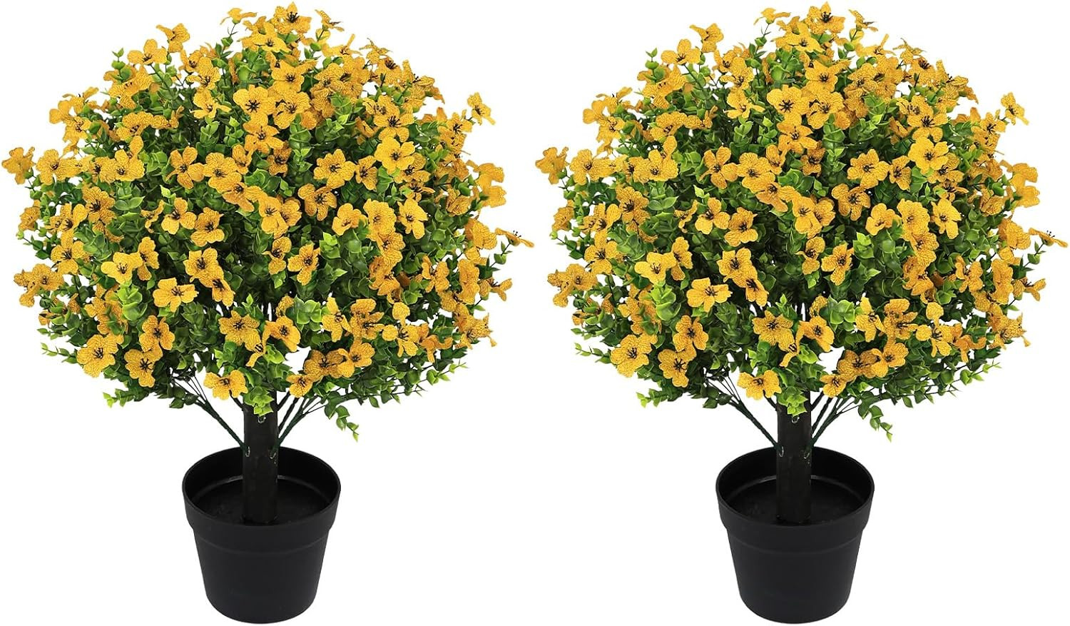 24″ UV Resistant Faux Yellow Daisy Mums – Set of 2 Potted Outdoor Plants
