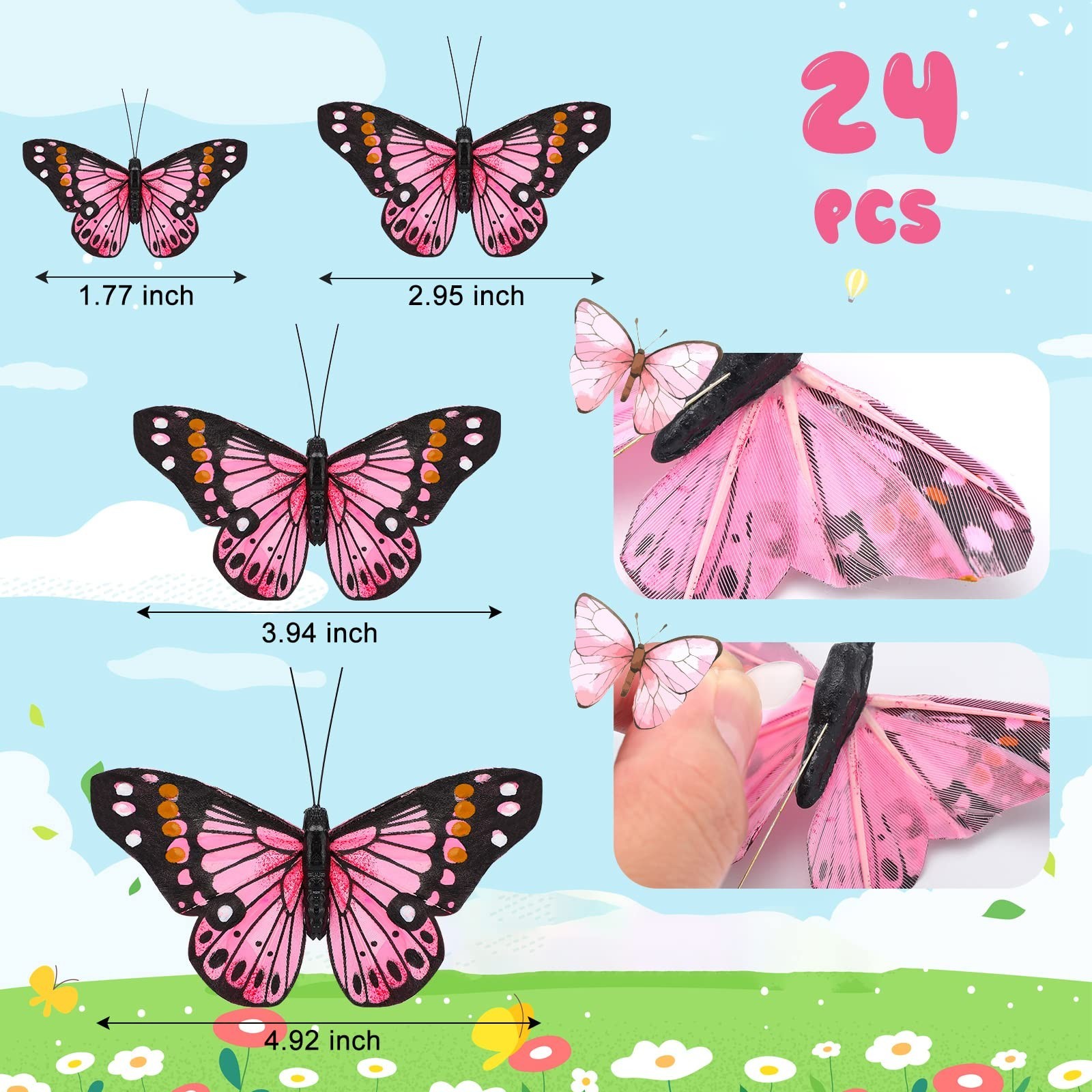 24 Pcs Artificial Monarch Butterfly Picks – Colorful Wall Decor for Spring Craft