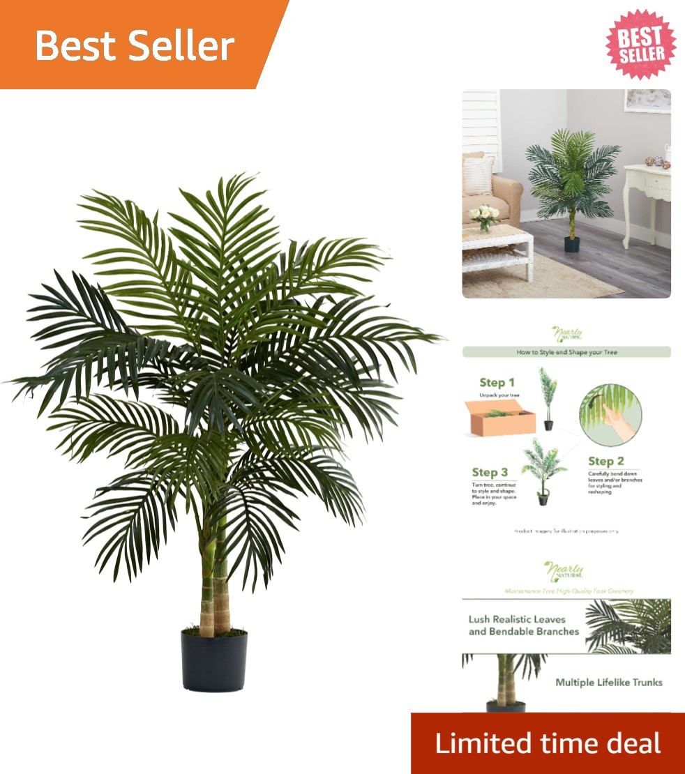 Realistic 48in Golden Cane Palm with Textured Trunks – Perfect Indoor Accent