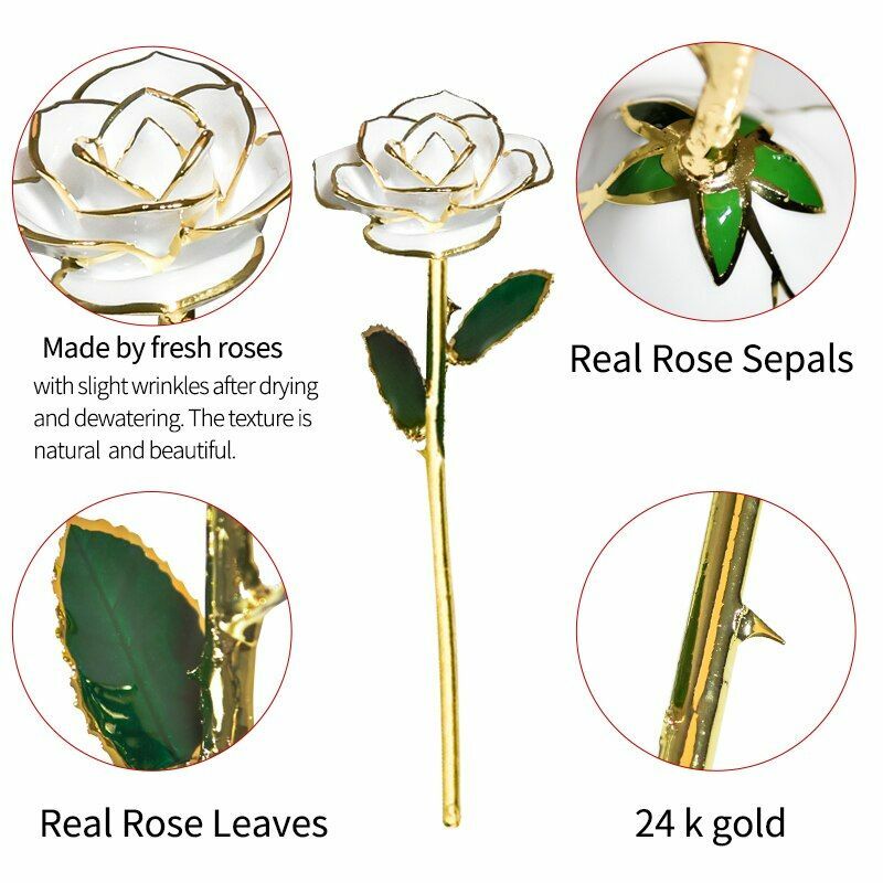 Gold Artificial Rose Flower In Box Surprize Birthday Valentine Day Gift For Girl
