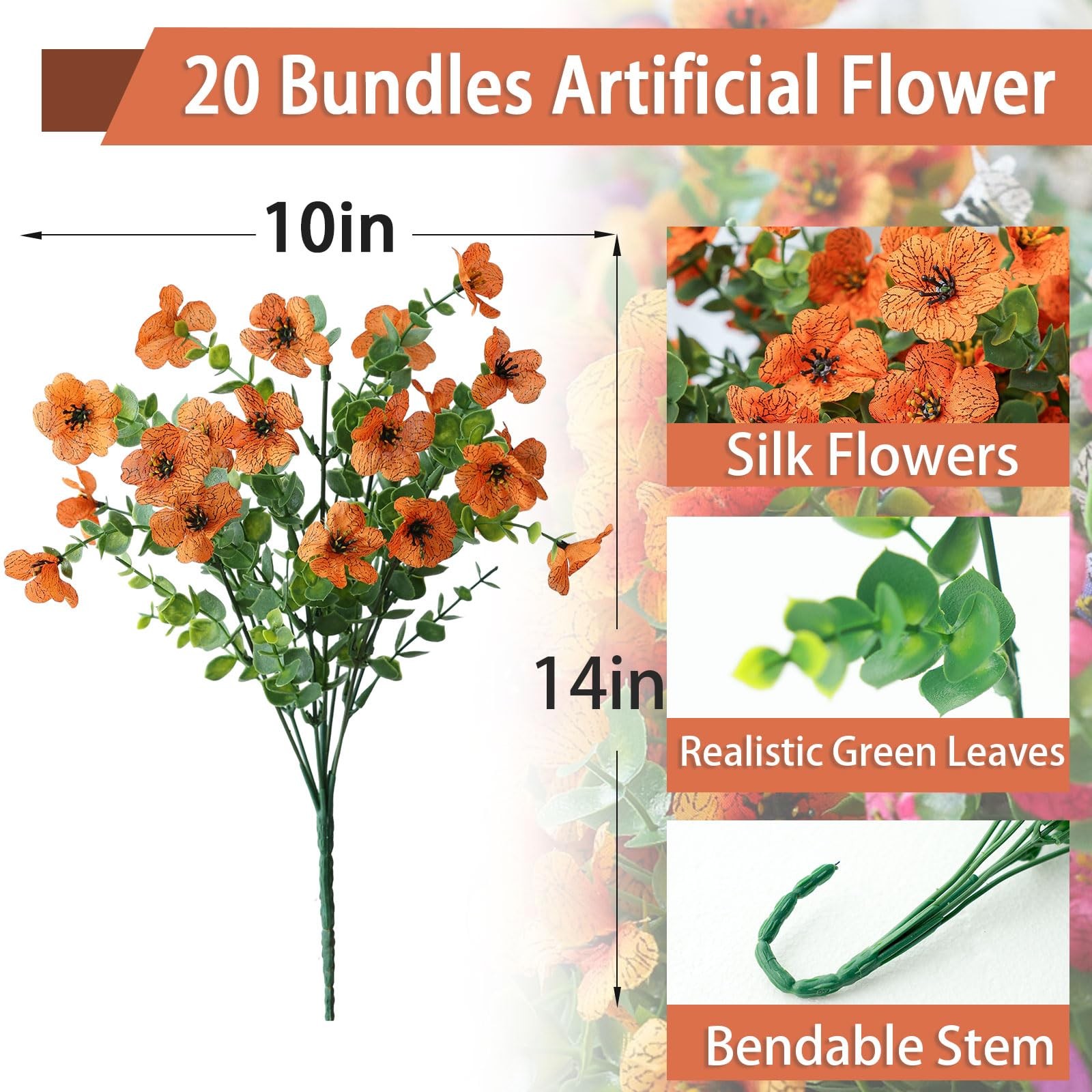 Artificial Flowers for Outdoors 20 Bundles Realistic Faux Silk Flower UV Resi…