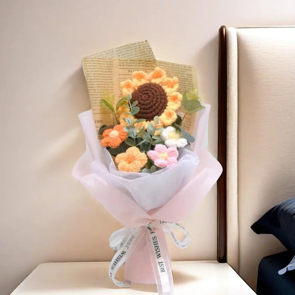 Artificial Flower Crochet Bouquet Handmade Anniversary Sunflower Daisy