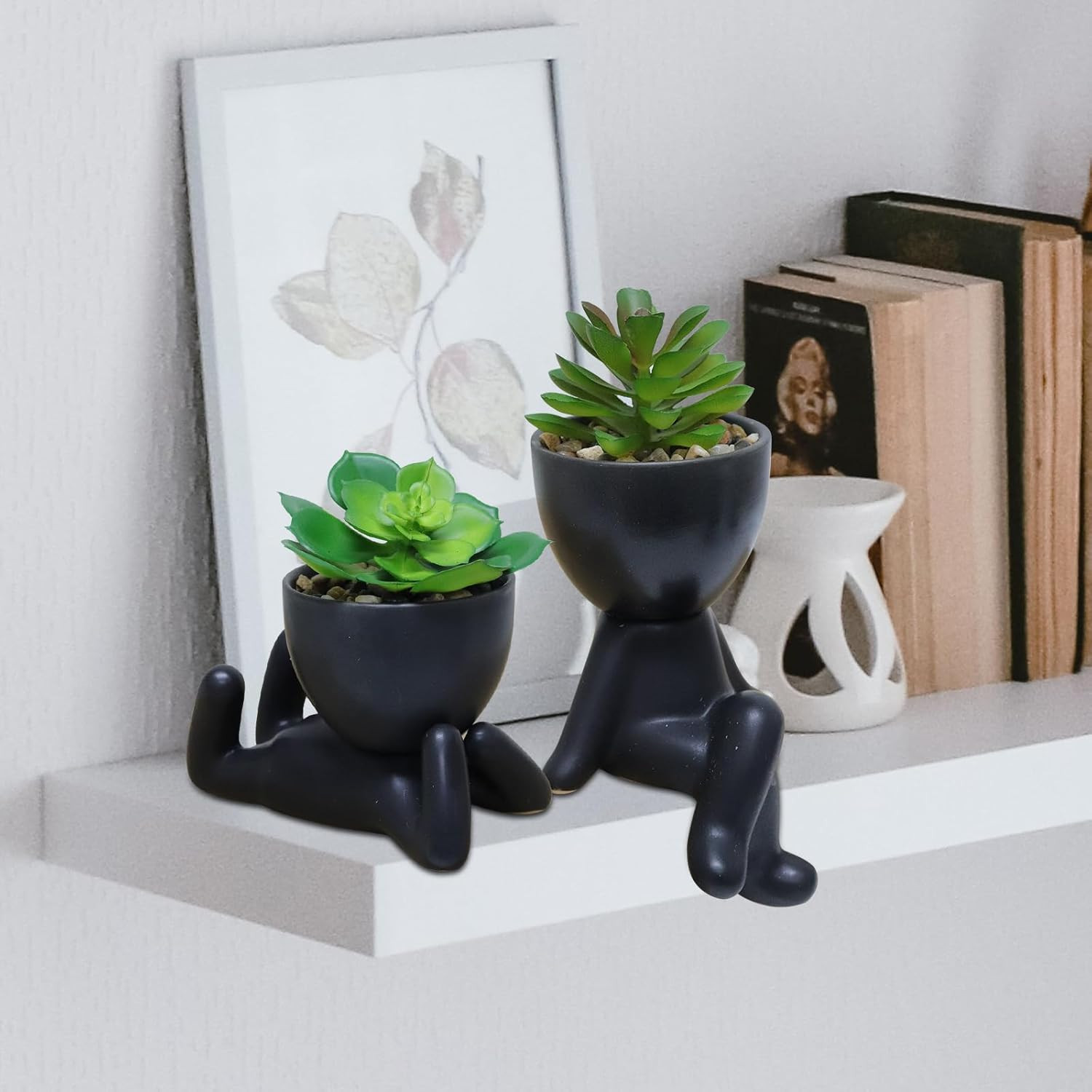 3Pcs Cute Artificial Succulents in Creative Human Shaped Pots Bundle