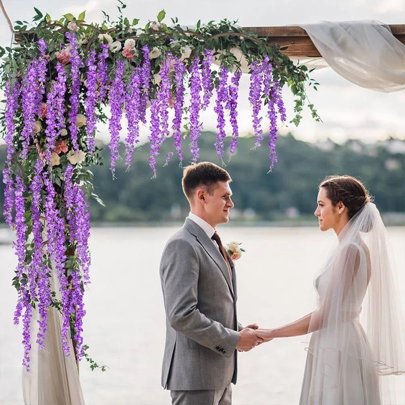 36pcs Wisteria Vine Artificial Flowers Trailing Fake String Garden Wedding Decor