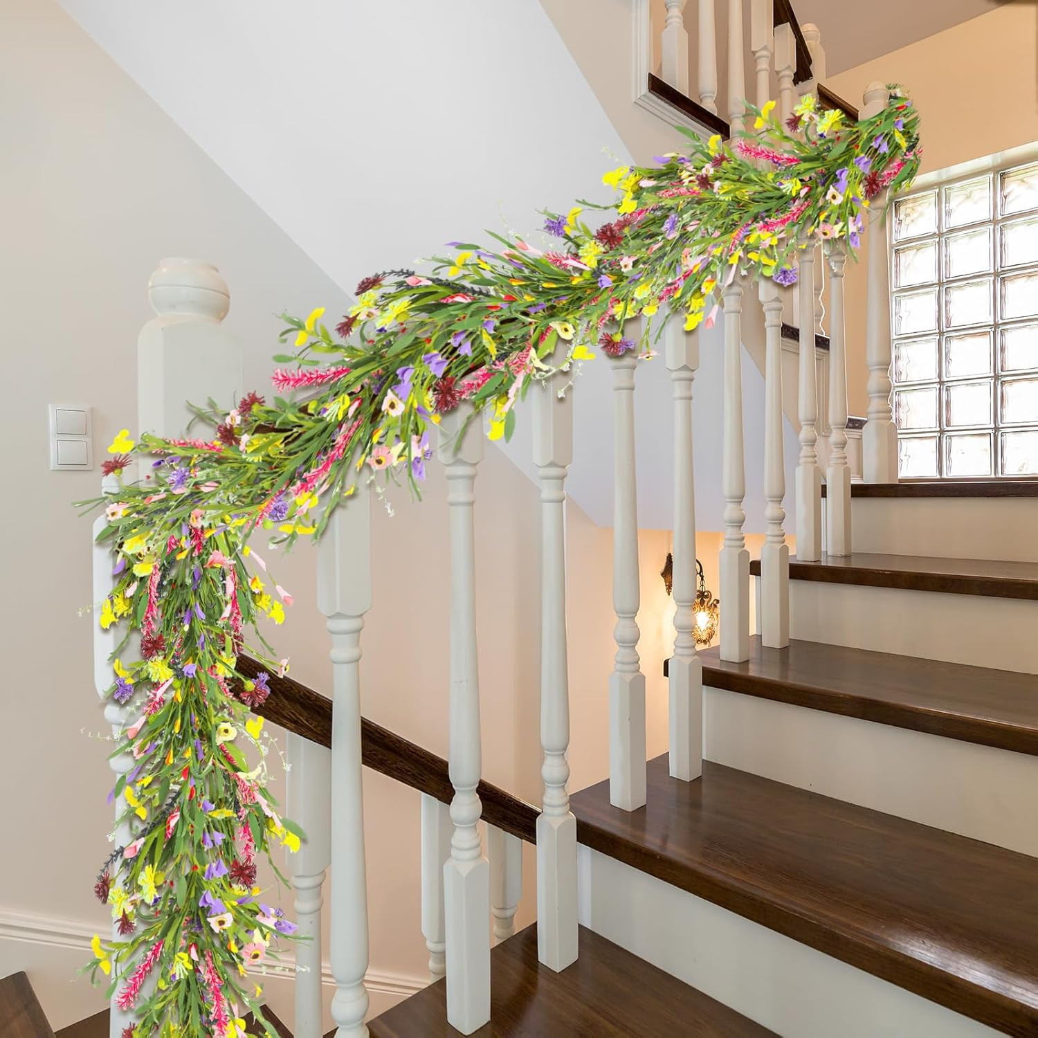 6 Ft Artificial Wildflower Garland, Wisteria Flowers Daisy and Lavender Faux Flo
