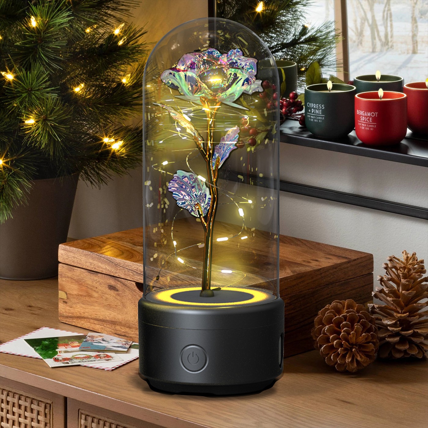 Rose Flower LED Light & Bluetooth Speaker Romantic Gift for A Woman Flowers