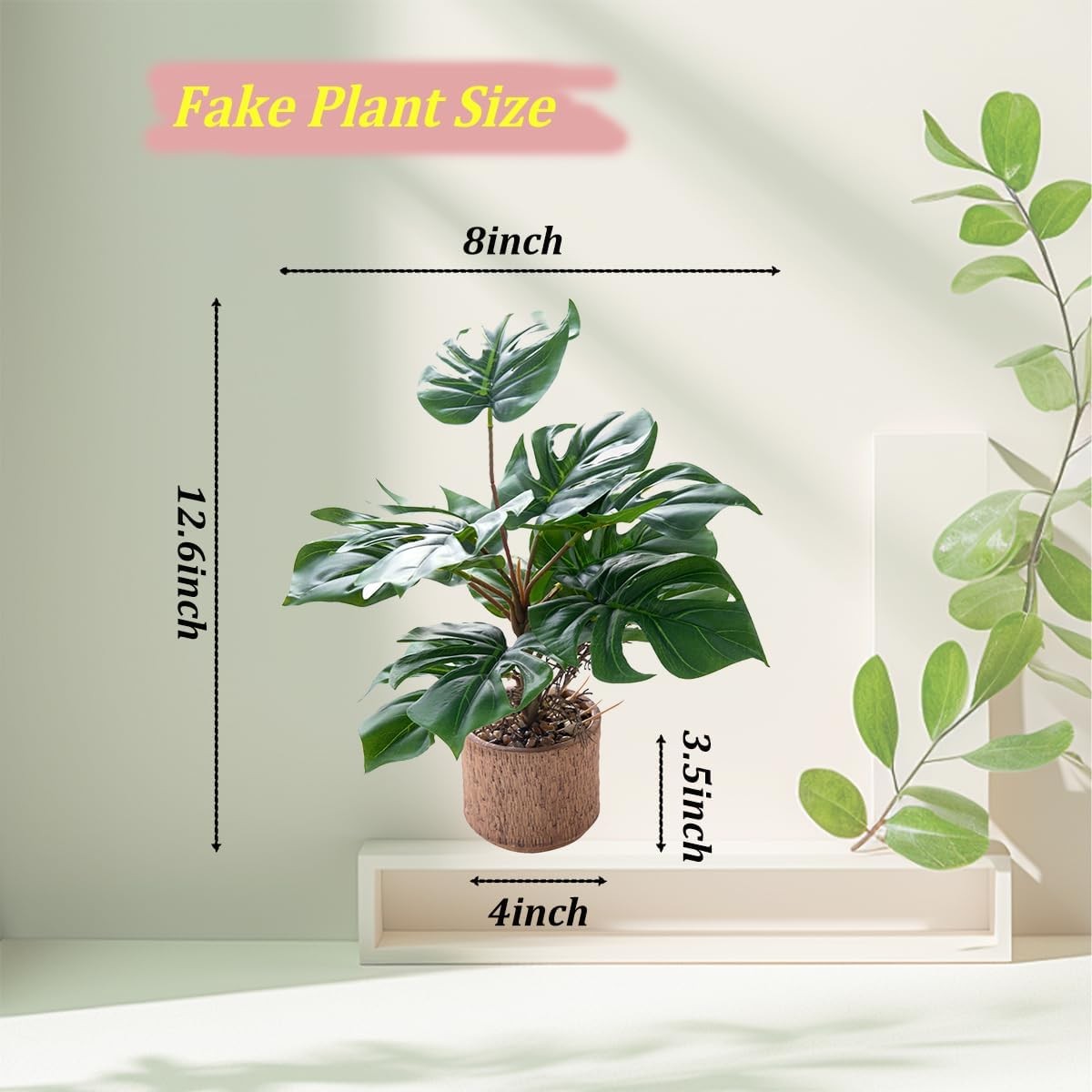 12.6″ Fake Plant with Rustic Ceramic Vase, Faux Monstera Plant Indoor, Realis…