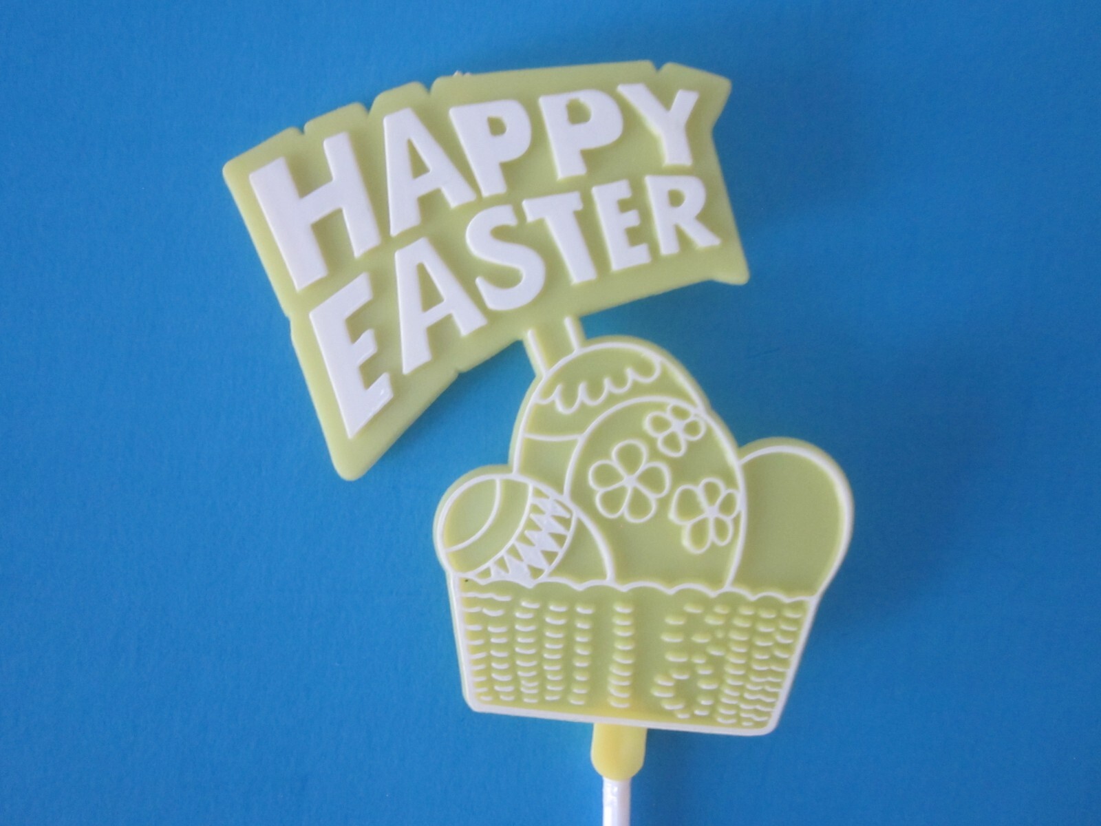 VTG NOS 3 pc HAPPY EASTER Yellow & White Rabbits Eggs Floral Picks Crafts KITSCH
