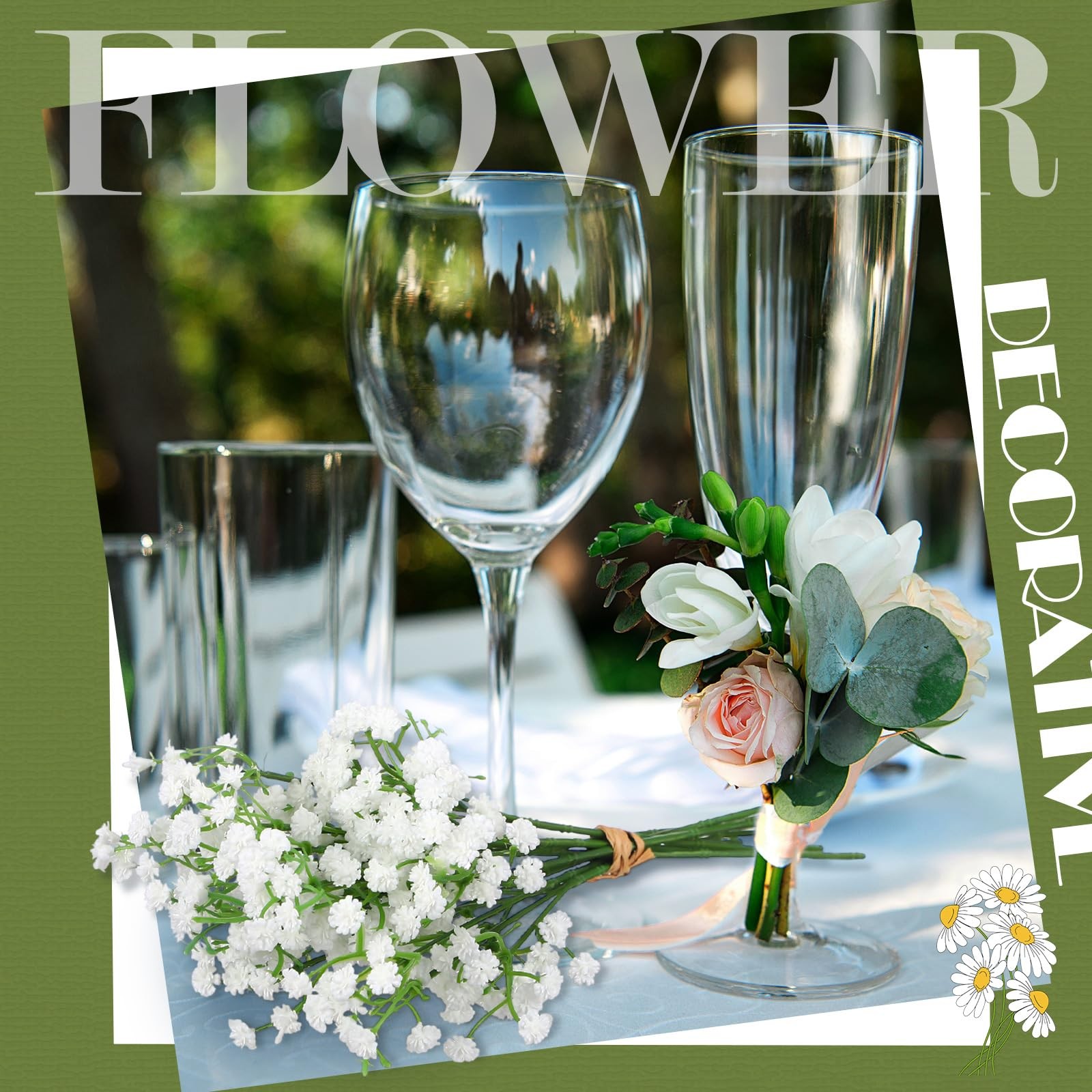 Wedding Cake Toppers White Flowers 12 Daisies & 10 Baby’s Breath Artificial
