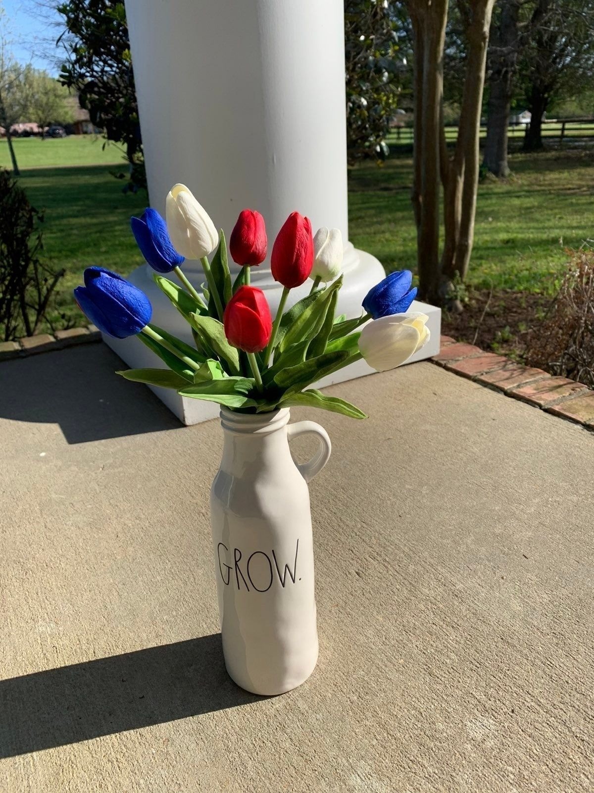 Patriotic Tulips Flowers Floral Faux Fake Red White Blue Lot American Farmhouse